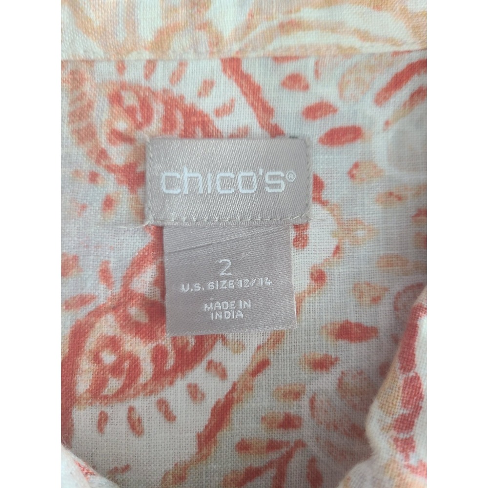 Chico's Linen Bohemian Tunic Women Sz 12 / 14 Artsy Resort Wear Floral Medallion - Picture 8 of 10